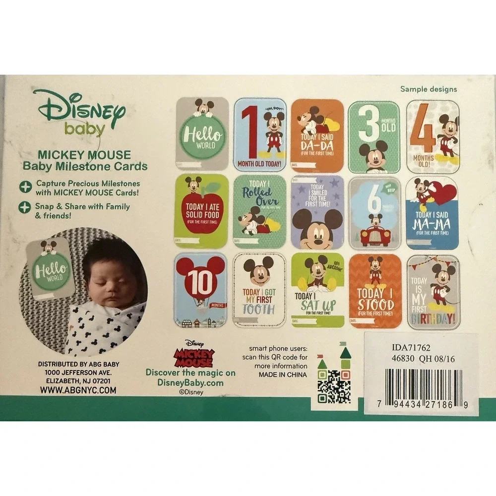Disney Mickey Mouse First Year Baby Boy Milestone Cards New - Open Box -cute!